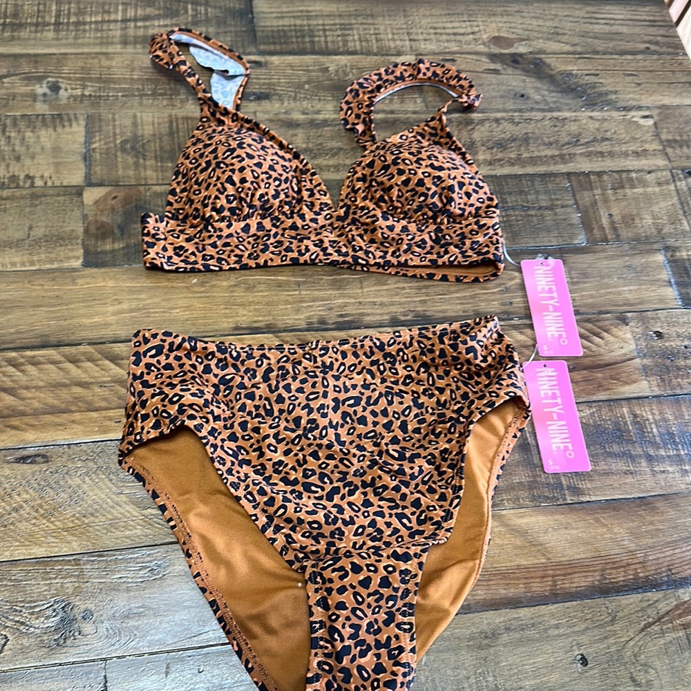 NINETY-NINE DEGREES JUNIORS CHEETAH PRINT BIKINI: BROWN: NWT: SIZE S (3/5)